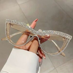 New! Elegant Boutique Crystal-Embellished Cat-Eye Sunglasses